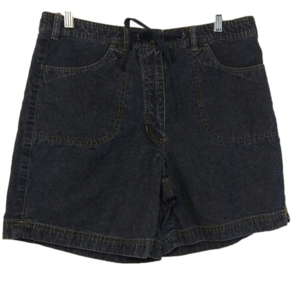 Cotton Ginny Vintage Blue Dark Wash High Rise Button Zip Drawstring Jean Short - Picture 1 of 8